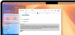 Se usa Herramientas de Escritura de Apple Intelligence para revisar un documento científico en la app Pages con el fin de hacerlo más conciso