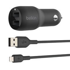 Cargador para auto USB-A doble Belkin BOOSTCHARGE de 24 W con cable Lightning a USB-A
