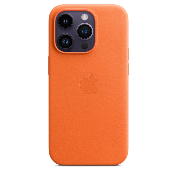 Apple leather case orange 14 pro 1
