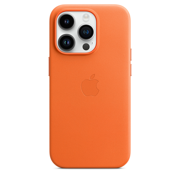Apple leather case orange 14 pro 3