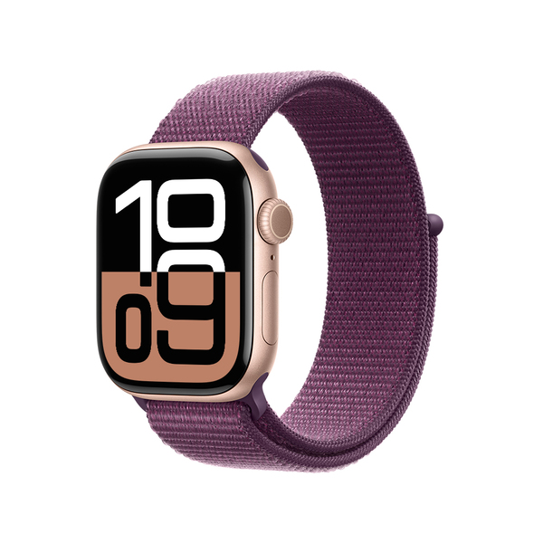 Apple watch series 10 42mm gps rose gold aluminum sport loop plum 1