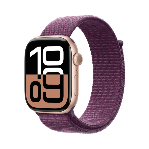 Apple watch series 10 46mm gps rose gold aluminum sport loop plum 1