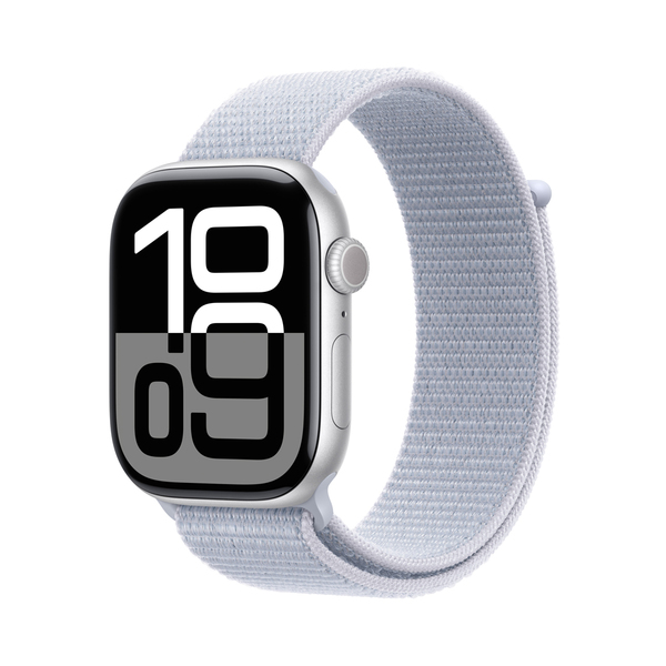 Apple watch series 10 46mm gps silver aluminum sport loop blue cloud 1