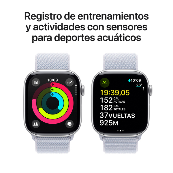 Apple watch series 10 46mm gps silver aluminum sport loop blue cloud 4