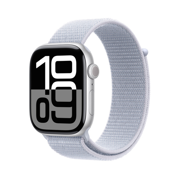Apple watch series 10 46mm lte silver aluminum sport loop blue cloud 1